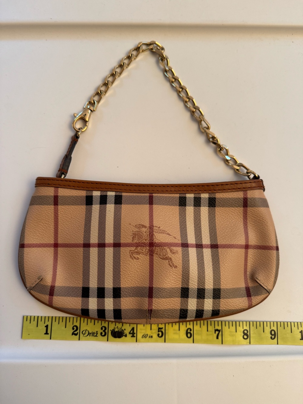 Burberry Clara Tan Nova Haymarket Check Mini Chain Shoulder Bag - Picture 8 of 10